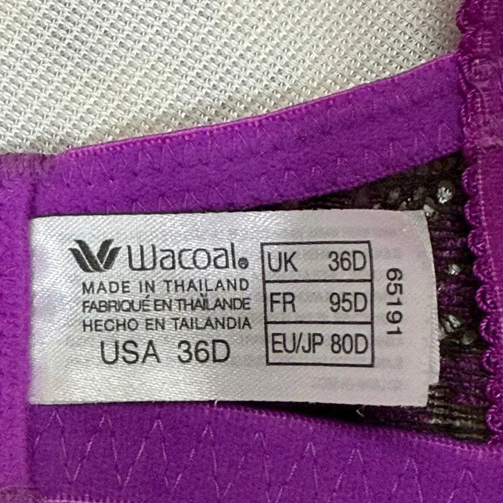 Wacoal Retro Chic 65191‎ Purple Brown Floral Lace Underwire Bra 36D Full Figure